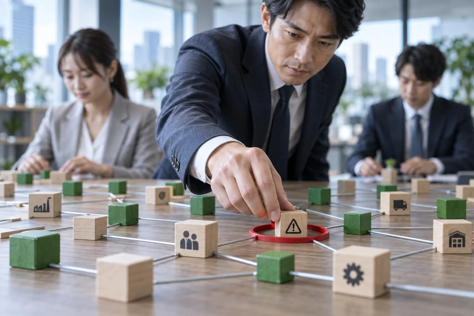 業務フローの問題箇所だけを赤い印で囲い、影響範囲を切り分けるリーダー