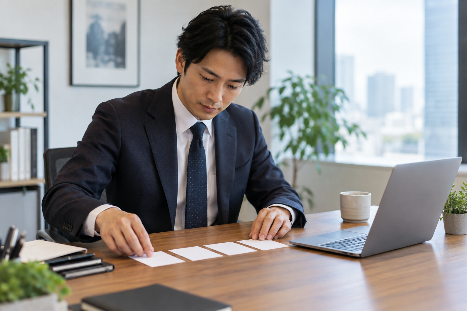 短く整理した日本語をもとに英語メールを作成するビジネスパーソン